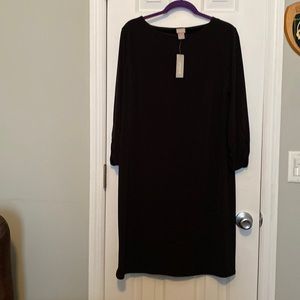 Chicos black Sheath dress in size 2 solid black rushed sleeve NWT